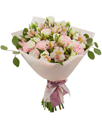 bouquet of lisianthuses carnations and alstroemerias. USA